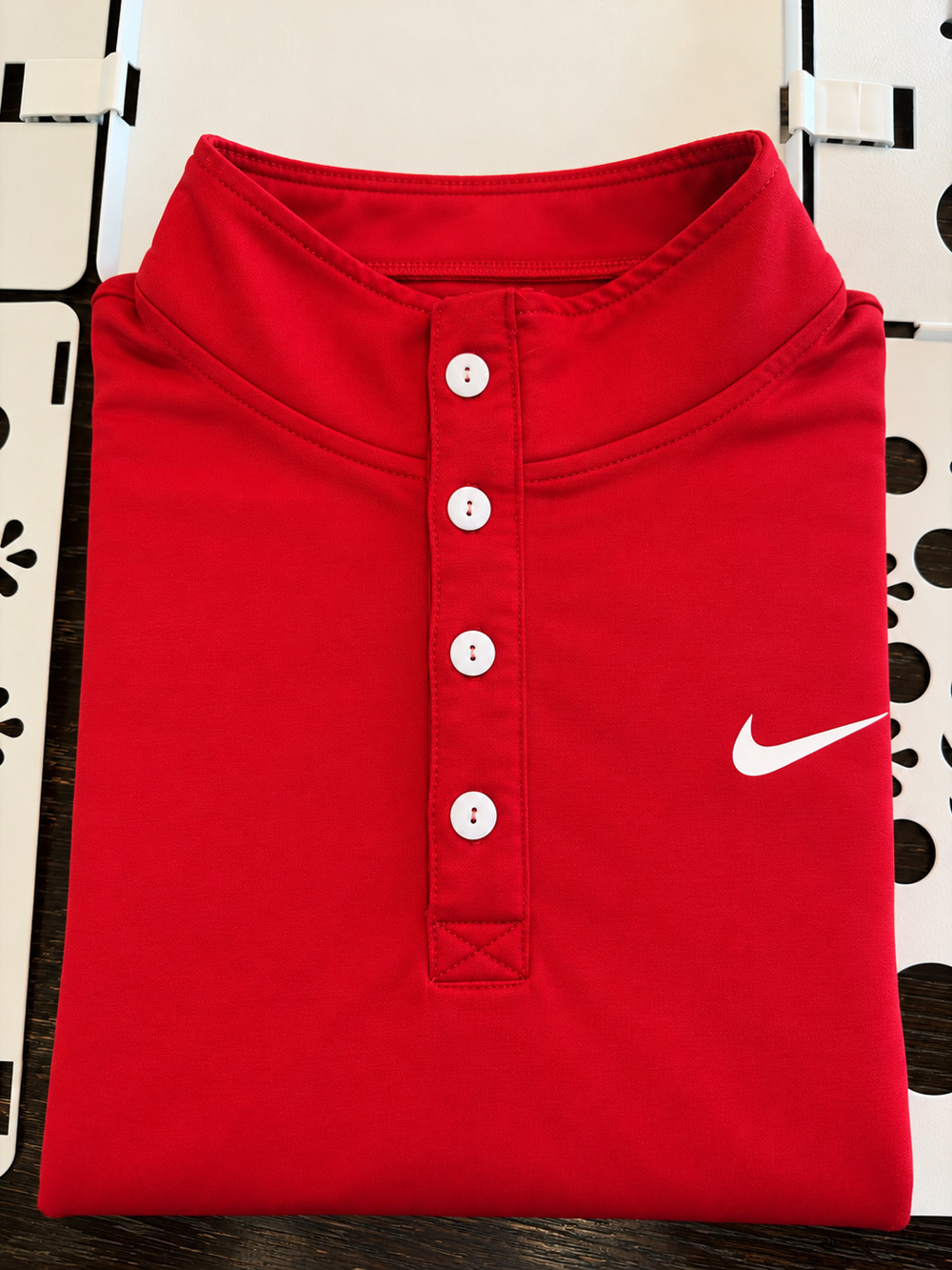 Nike Men's Large Red Long Sleeve 4 Button Pullover Mock Neck Swoosh Shirt